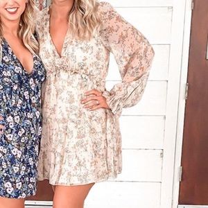 Deep V Floral Dress